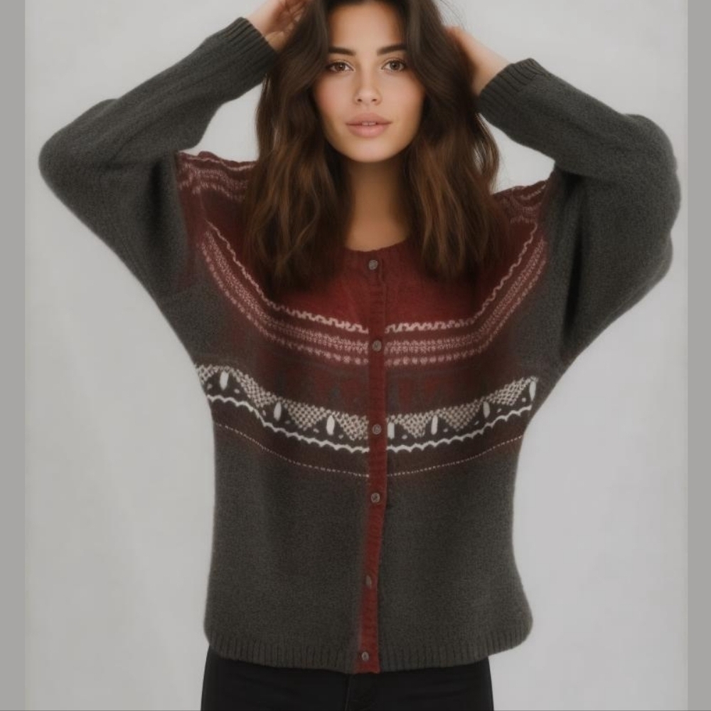 CLEO Vintage Wool/ Angor Blend Cardigan Argyle EUC Sz M (10-12)